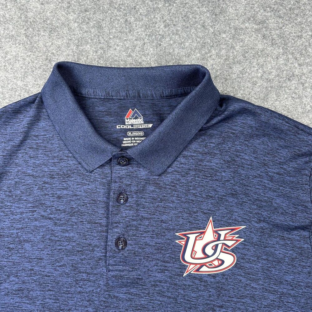 USA Baseball Shirt Mens XL Blue Baseball Majestic Cool Base Polo Team Logo - Picture 2 of 11